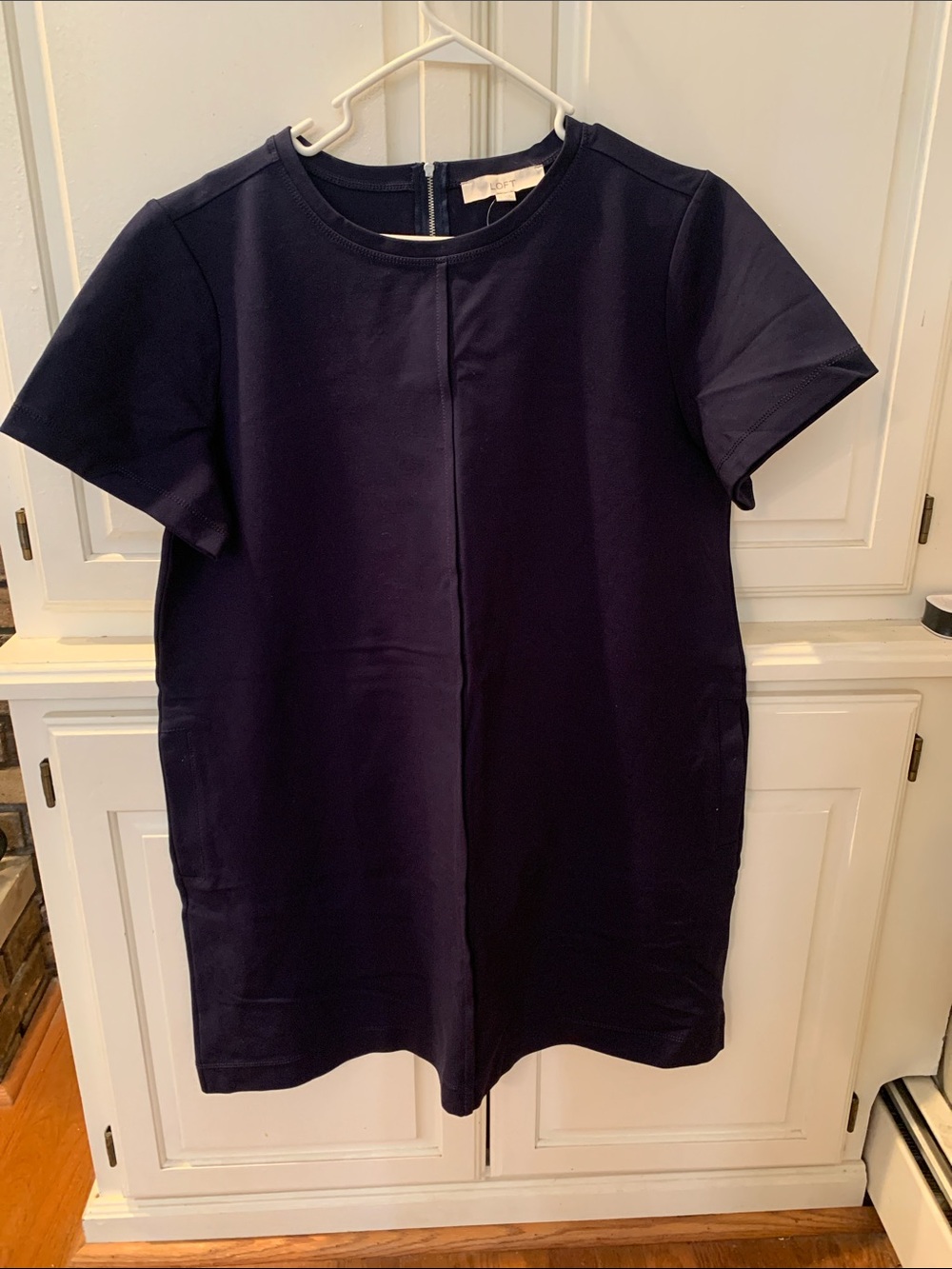 LOFT Navy Short-Sleeve Midi Shift Dress